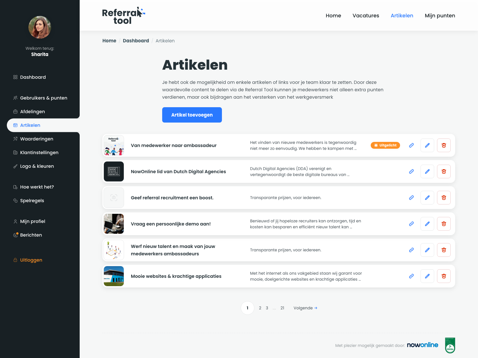 Screenshot Referral Tool artikelen