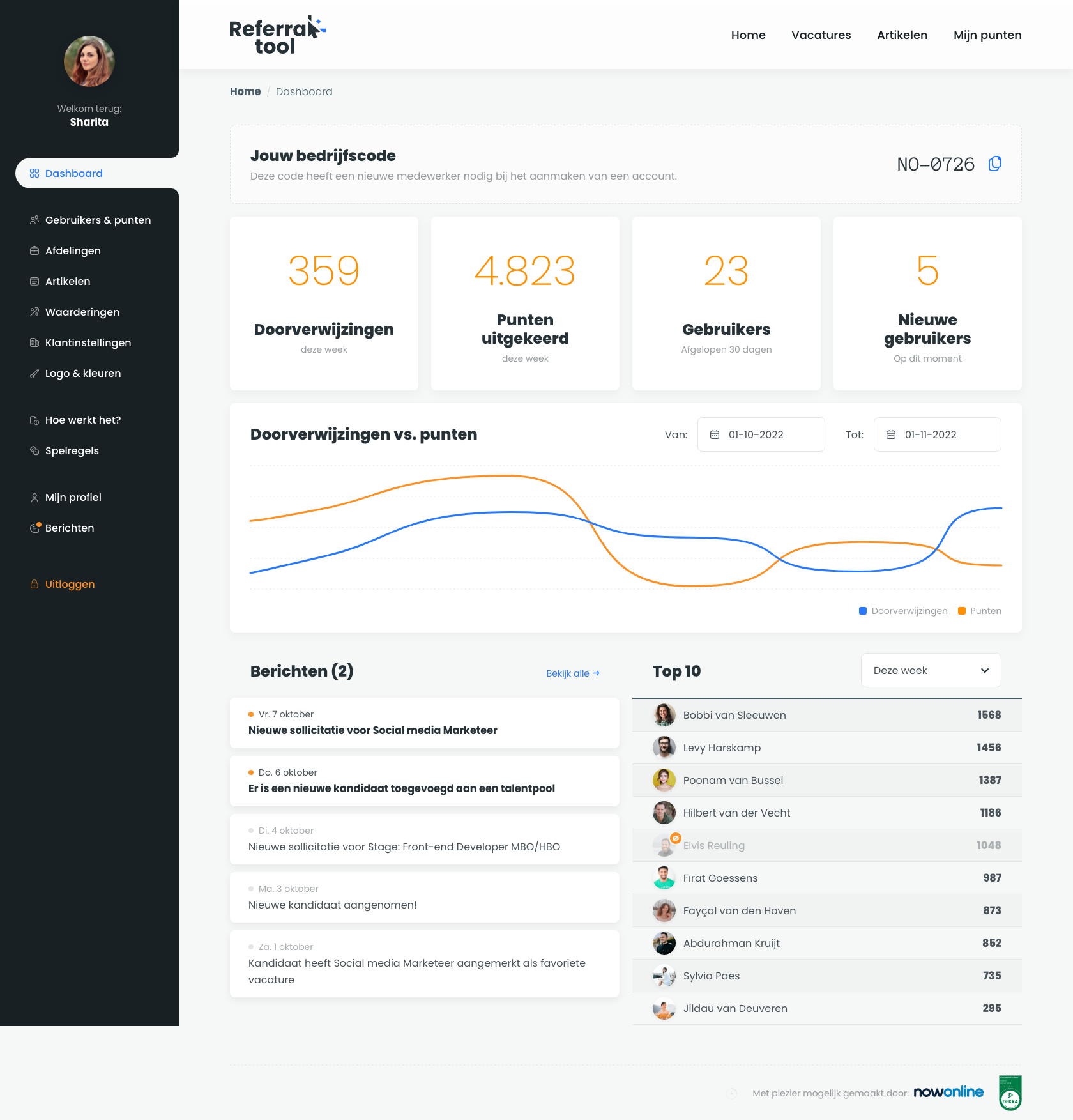 Screenshot Referral Tool HR dashboard